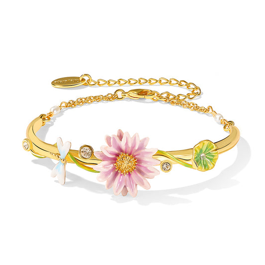 Lotus Handcrafted Enamel Gold Plated Bracelet
