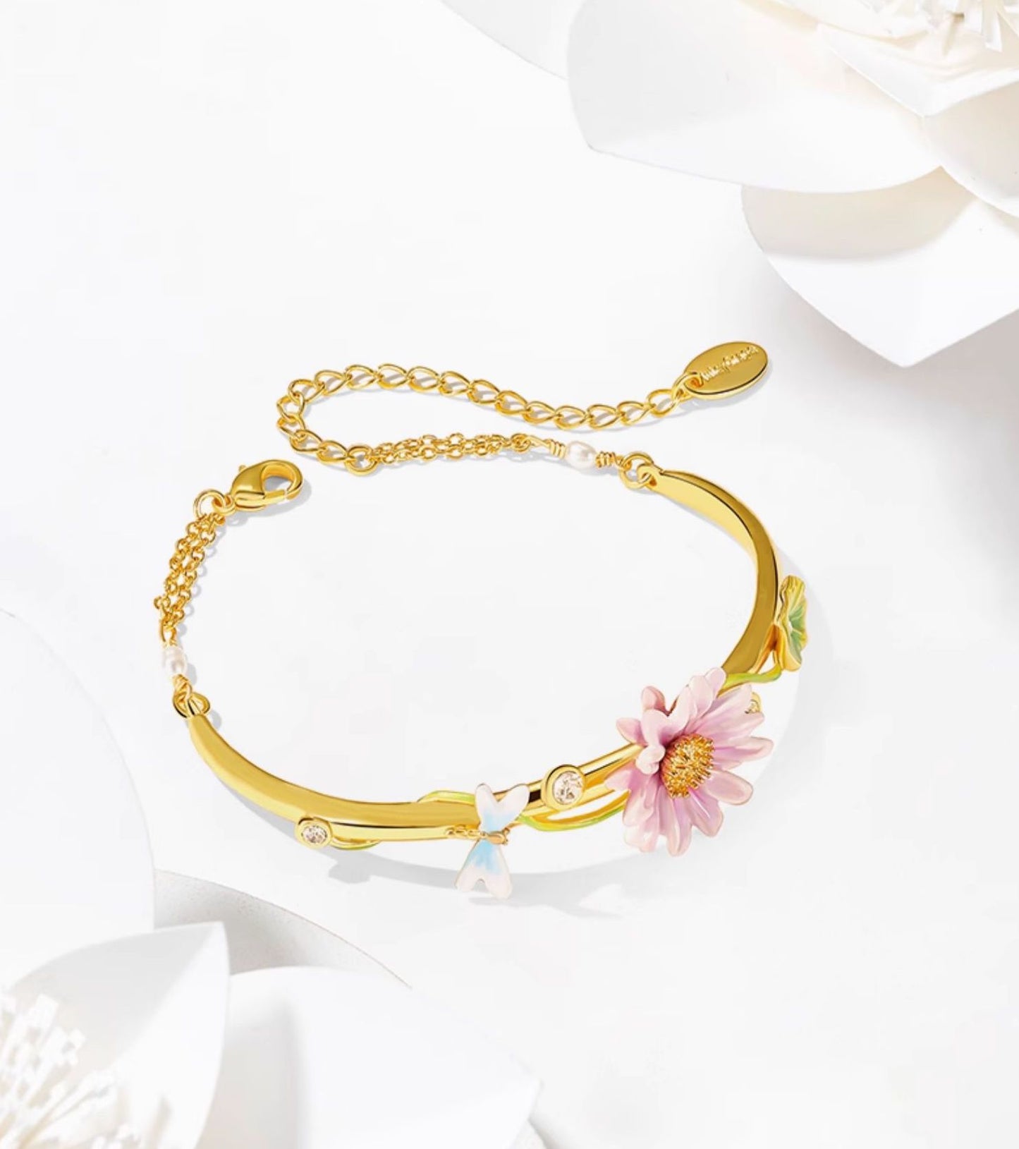 Lotus Handcrafted Enamel Gold Plated Bracelet