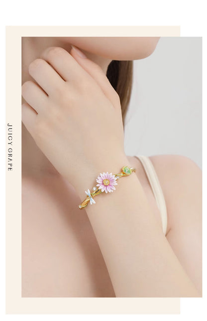 Lotus Handcrafted Enamel Gold Plated Bracelet