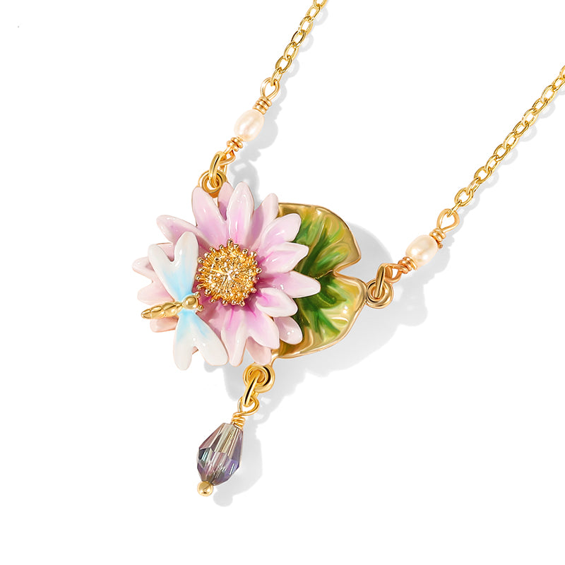 Lotus Handcrafted Gold Plated Enamel Necklace