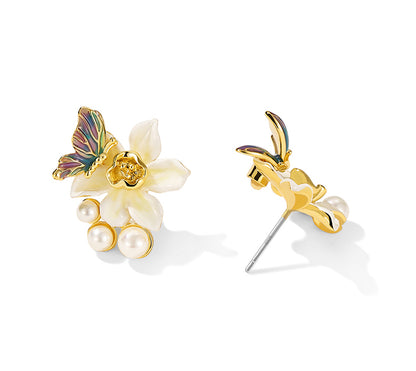 Narcissus Handcrafted Gold Plated Enamel Earrings