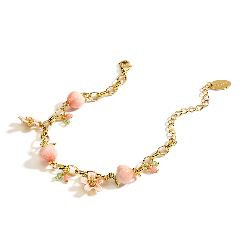 Peach Handcrafted Enamel Gold Plated Bracelet