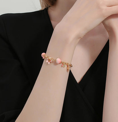 Peach Handcrafted Enamel Gold Plated Bracelet