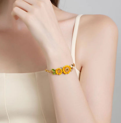 Sunflower Handcrafted Gold Plated Enamel Bracelet
