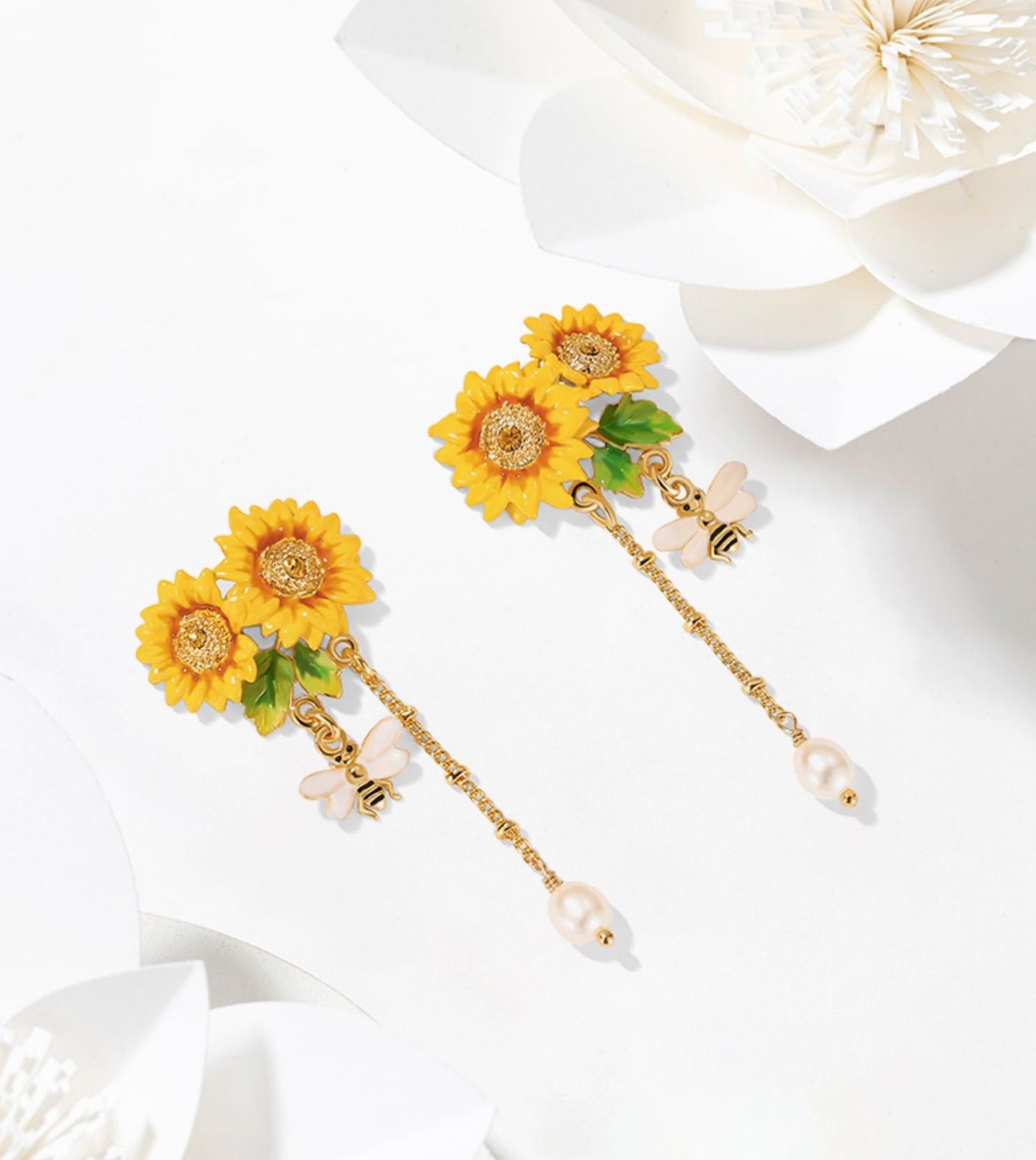 Sunflower Handcrafted Gold Plated Enamel Earrings