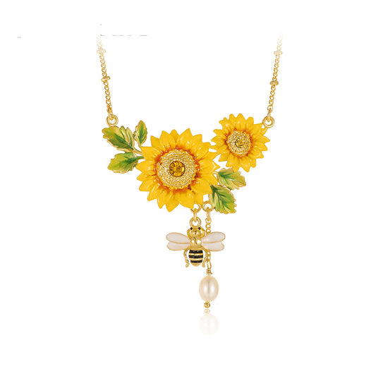 Sunflower Handcrafted Gold Plated Enamel Necklace