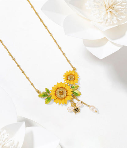 Sunflower Handcrafted Gold Plated Enamel Necklace