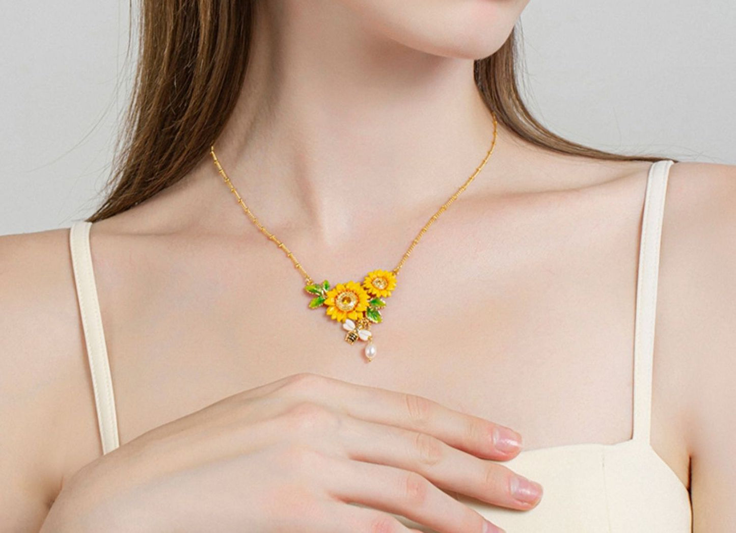 Sunflower Handcrafted Gold Plated Enamel Necklace